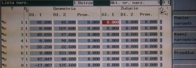 6. Korekta wymiarów narzędzi na tokarce TEA30N (Sin810D) 1) Wybieramy klawisz OFFSET PARAM 2)