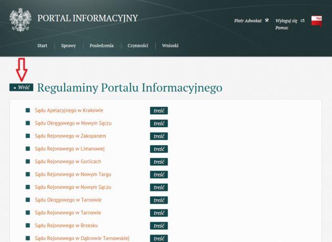 dolnego menu został dodany przycisk Wróć przekierowujący użytkownika do strony głównej lub strony logowania (dla użytkownika