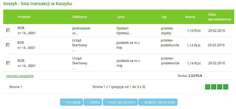 2.1. Opcja Transakcje Przelewy import/eksport Import przelewów krajowych (krok 2/2) Potwierdzenie poprawności importu przelewów.