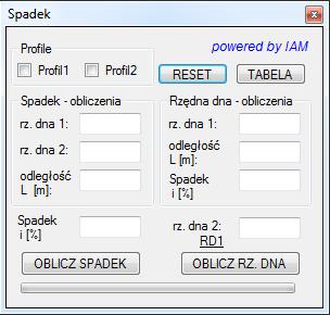 8 2.Przykład obliczeniowy Aplikacja Spadek: Po uruchomieniu Zintegrowanego Kalkulatora Projektanta należy kliknąć w panel Spadek jak na rys. 1, Rys.