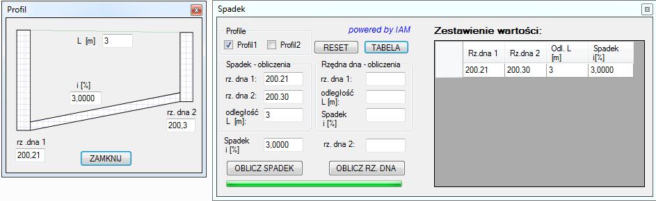 2 Panel Spadek obliczenia: W pierwszej fazie należy wprowadzić wartości liczbowe do komórek rz. dna 1, rz.