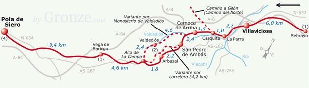 Etap 1 Sebrayo - Vega de Sariego (21.8 km) Wariant wewnętrzny, w którym opuszczamy brzeg by odwiedzić stolicę Asturii.