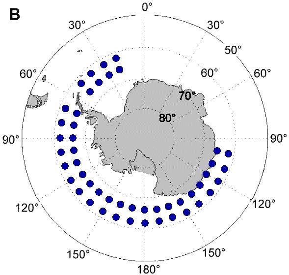 Powierzchnie, dla których dokonano analizy SST obejmują sektory Morza Rossa, mórz Amundsena i Bellingshausena, Morza Weddella oraz zachodnio-pacyficzny i są położone na południe od strefy