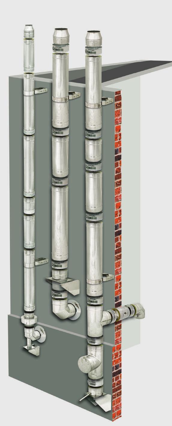 SYSTEMY KOMINOWE TURBO JEDNOŚCIENNE IZOLOWANE gaz, olej opałowy 10 10 kotły turbo i kondensacyjne (system pracujący w nadciśnieniu) maksymalna temperatura spalin 200 O C gatunek materiału 1 grubość