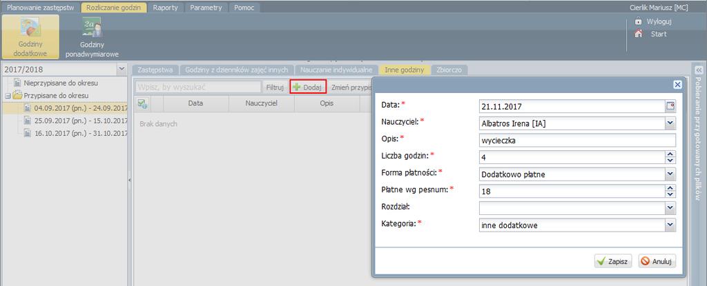 indywidualne. Za pomocą przycisku Zmień przypisany okres możesz wybrane pozycje przypisać do innego okresu rozliczeniowego. 6.