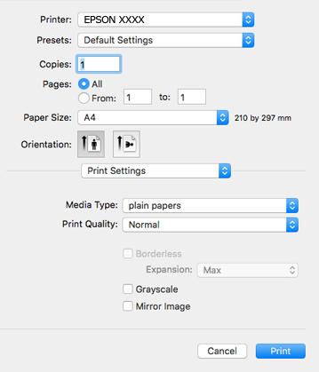 Drukowanie 5. Z menu podręcznego wybierz opcję Ustawienia druku. W systemie Mac OS X v10.8.