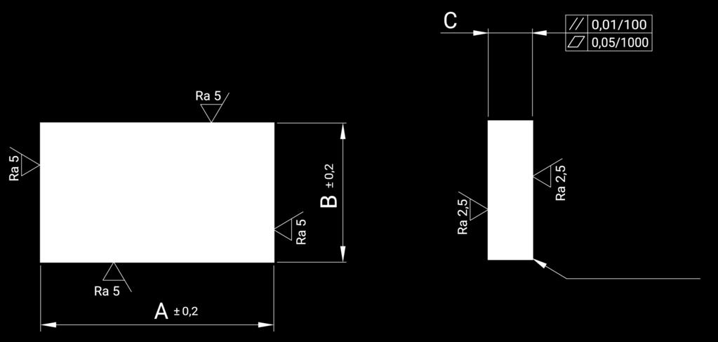 frezowane Ra < 5 μm - powierzchnie czołowe Ra < 2,5 μm Execution
