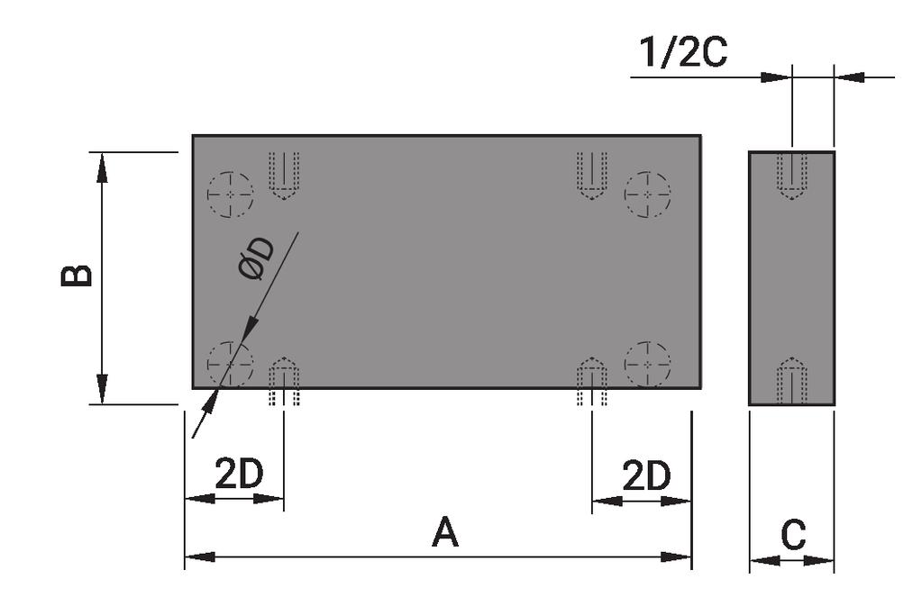 Handling holes locations dla długości A 315 for length A 315 dla długości A > 315 for length A > 315 Średnica czopa Lifting stud thread size F