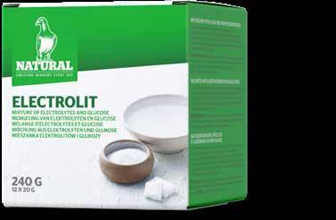 Natural Electrolit Mieszanka elektrolitów i glukozy dla szybkiej regeneracji po locie Bardzo ważne jest, aby podawać gołębiom Natural Electrolit po powrocie z lotu.