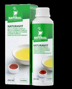 Natural Naturavit Płynny Kompleks Multiwitaminowy Natural Naturavit zawiera formy witamin, które są szybko i całkowicie wchłaniane przez organizm gołębia.