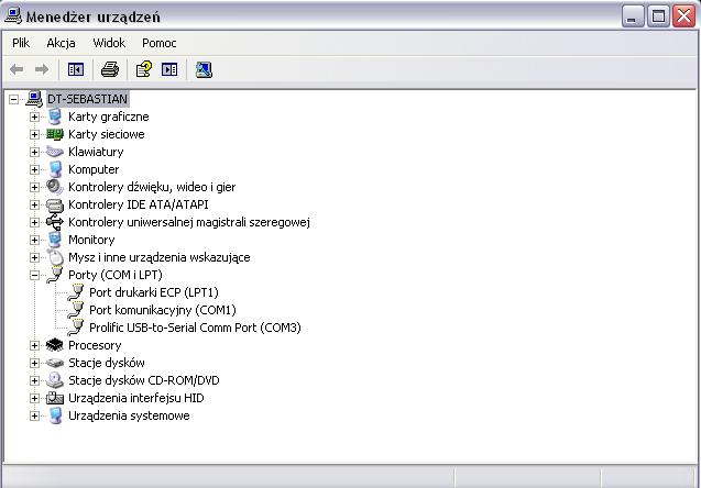 Gdy pojawi się okno Menadżera urządzeń (rys. 4) do gniazda USB komputera podpinamy interfejs diagnostyczny AE171USB/MARIS/AMP.