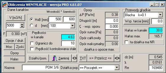 Przy doborze wielkości kanału można kierować się prędkością.