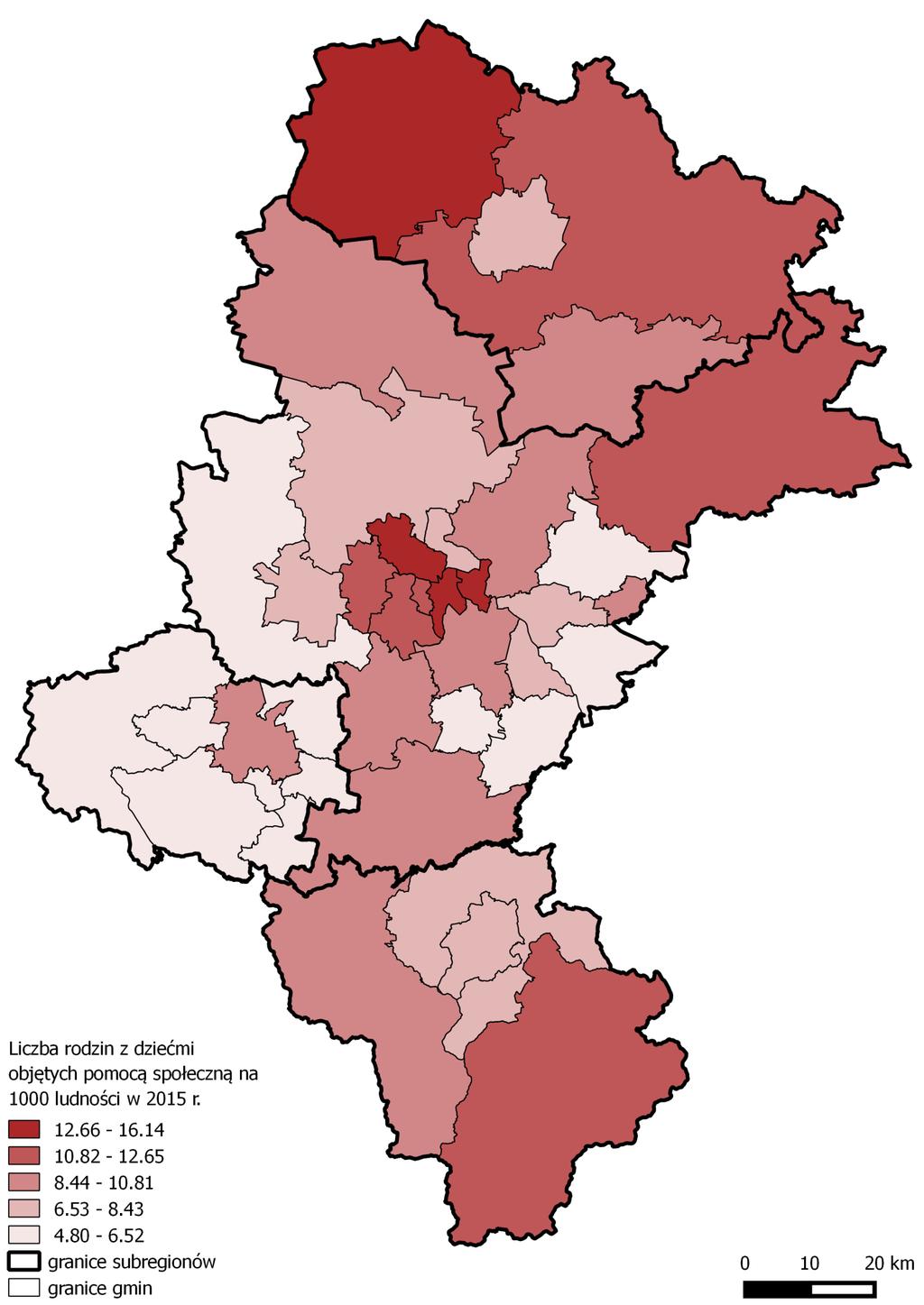 w powiatach: gliwickim (4,8), bieruńsko-lędzińskim (4,9), m. Tychy (5,2), Żory (5,3) oraz m. Jaworzno (5,3). Mapa 4.