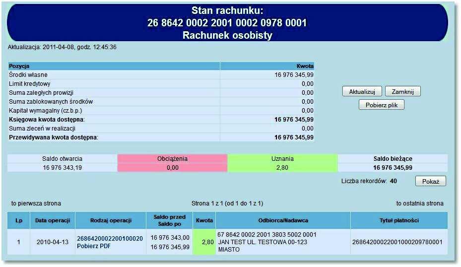 Rozdział 6 Rachunki W przypadku, gdy usługa RACHUNKI_OPERACJE_POKAZ_DATE_KOM_ELXR ustawiona jest na wartość T dla formularza zawierającego kryteria wyszukiwania operacji dotyczących rachunków