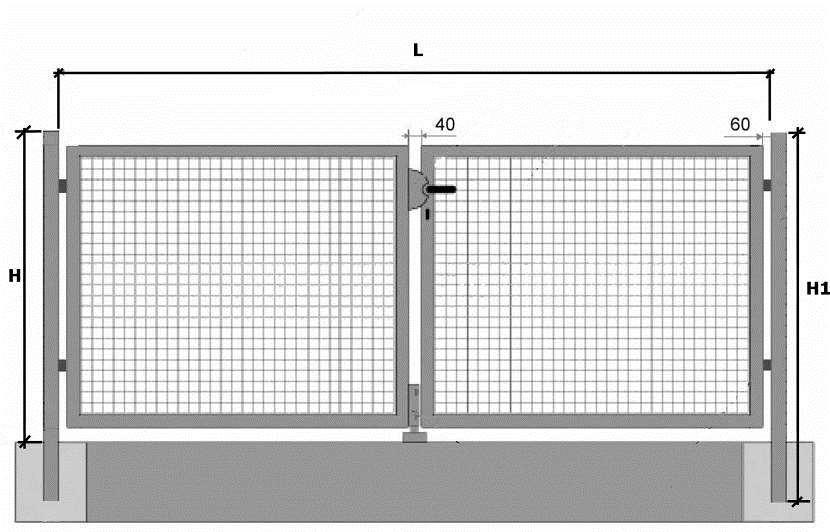 Bramka Dwóch Skrzydłowa (BD) Ramo bramy: profil JAKL 40 40mm Słupek: profil JAKL według.