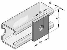 Płytka 4-kt z otworem System montażowy 45 Typ szyny: Profil C 45, 60 mm Materiał: stal Typ materiału: S235JR Powierzchnia: ocynk galwaniczny Płytka 4-kt z otworem Nazwa Otwór-Ø