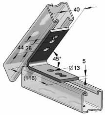 Łącznik kątowy 40/5 System montażowy 45 F Z1/Z2,2) F Z1/Z2,2) F Z1/Z2,2) F Z1/Z2,2) F Z1/Z2,2) Łącznik kątowy 40/5 z 2 otworami