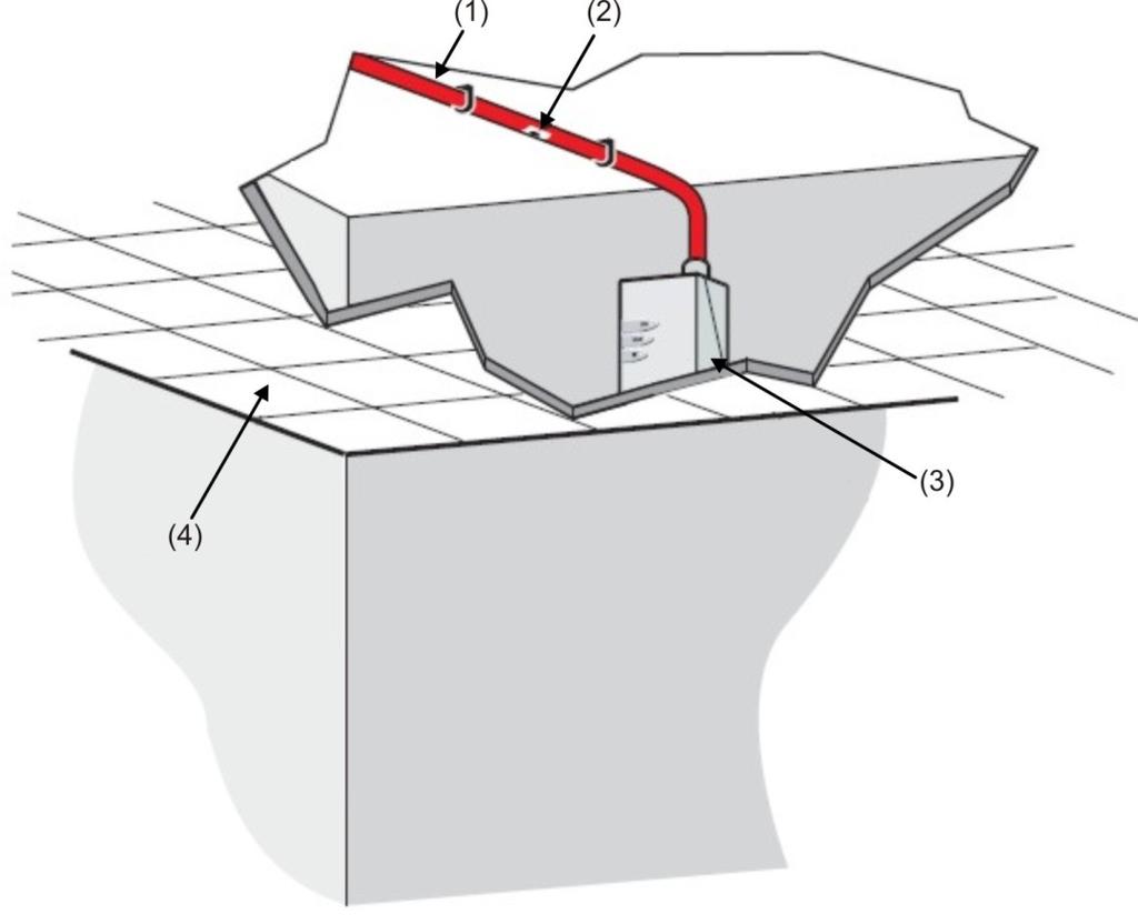 Rozdział 2: Instalacja i konfiguracja Rysunek 7: Instalacja rur powyżej sufitu podwieszanego z czujką zamontowaną w obszarze międzystropowym (bez rury