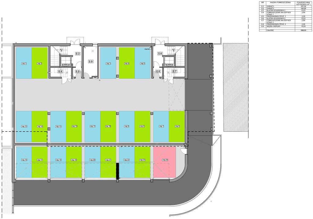 RODZAJ MIEJSCA I LOKALIZACJA W GARAŻU WIELOSTANOWISKOWYM Miejsce parkingowe w garażu nr 1 Miejsce od nr 1 do nr 15 Miejsce parkingowe w garażu nr 2 Miejsce od nr 16 do nr 23 Miejsce dla