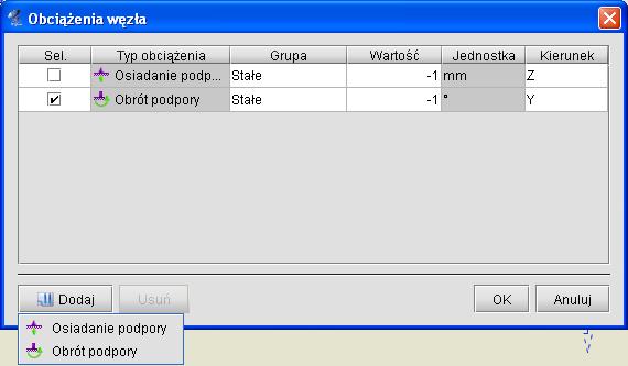 Poza oknem edycji parametrów węzłów i podpór, o parametry edycji, rozbudowane są również okna Obciążeń dla pręta i węzła podporowego. Widok okien przedstawiono poniżej: Rys. 6.