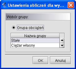 W przypadku wymiarowania układów, które zwierają w swojej strukturze pręty typu cięgno, wybór zestawu sił ograniczony jest do jednej wskazanej kombinacji, lub jednej wskazanej grupy.