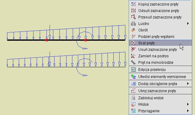 Tworzenie przykładowej konstrukcji W trakcie definiowania podziału pręta lub prętów, na ekranie graficznym pokazywane są przewidywane położenia nowych węzłów, pozwalające na orientacyjną kontrolę