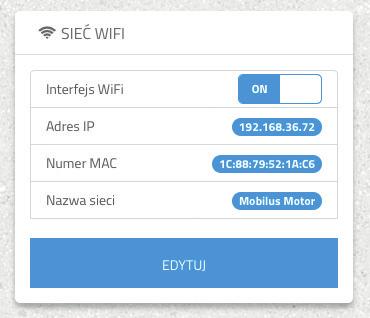 5 Aby dołączyć centralę do domowej sieci Wi-Fi należy w PANELU STERUJĄCYM centrali wejść w zakładkę USTAWIENIA. W okienku SIEĆ WI-FI wciśnij przycisk EDYTUJ.