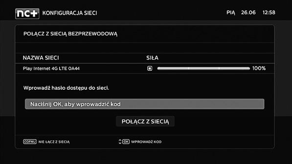 12 PIERWSZE URUCHOMIENIE I DOSTOSOWANIE USTAWIEŃ DEKODERA Naciśnij ponownie przycisk OK na pilocie i wpisz hasło swojej sieci. Potwierdź hasło przyciskiem [+].