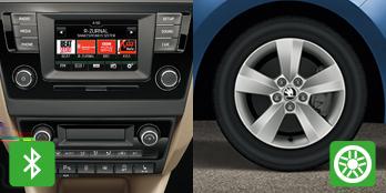Wyposażenie opcjonalne wybrane Pakiet Audio Pakiet zawiera: Radio SWING z Bluetooth Škoda Surround i dwa dodatkowe głośniki z tyłu Trójramienną skórzaną wielofunkcyjną kierownicę (radio i telefon) z