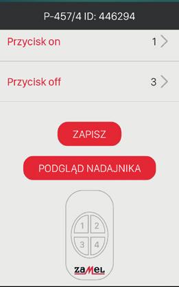 Czas można ustawiać w zakresie od 1 s do 18 h. 7. Naciskając przycisk Podgląd nadajnika wyświetli się widok nadajnika z naniesioną numeracją przycisków (). 8.