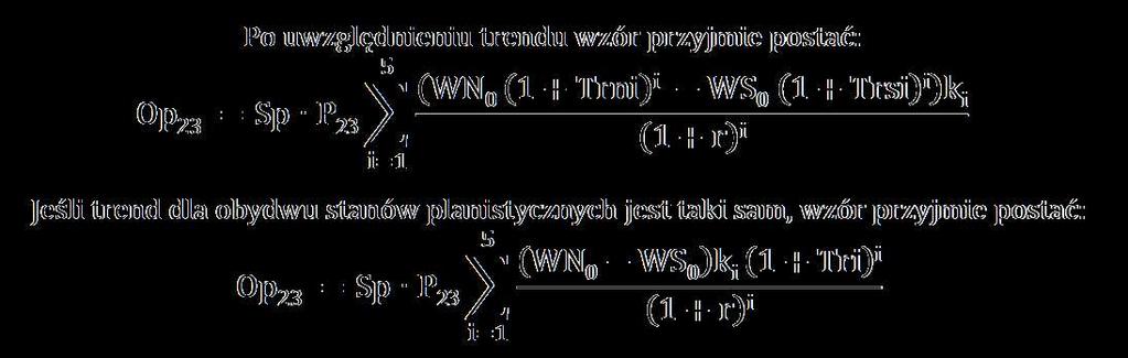 PRZYKŁAD OBLICZEŃ (2) gdzie: Op23 wielkość opłaty planistycznej w zł dla działki nr 23 Sp stawka procentowa opłaty planistycznej dla i-tej działki P23 powierzchnia działki nr 23 w m2 WN0 wartość 1m2