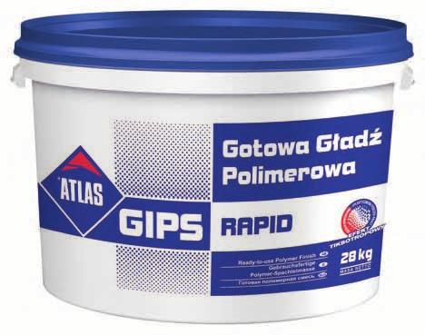 atlas GIPS ATLAS GIPS RAPID gotowa gładź polimerowa gotowa do użycia grubość warstwy do 3 mm optymalnie dobrana twardość do nakładania ręcznego i maszynowego śnieżnobiała 8 6 3 2 28 kg 18 kg 8 kg 2