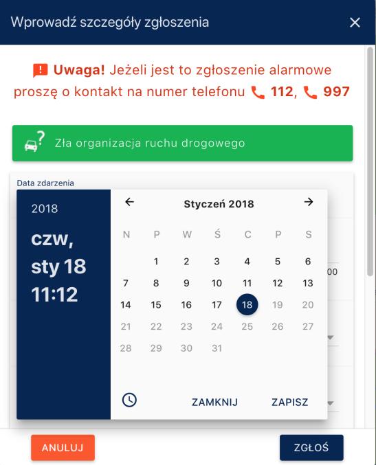 f. W oknie wybieramy datę zdarzenia poprzez najechanie kursorem myszy na : data zdarzenia i poprzez