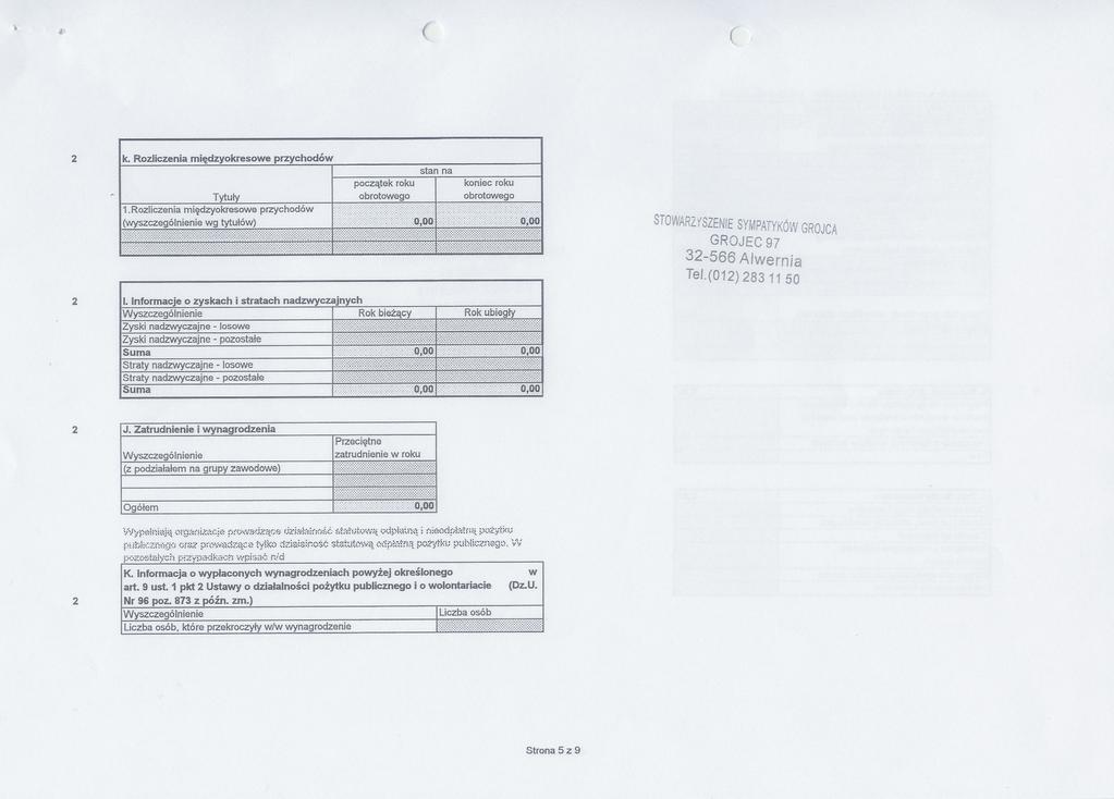 .. I' ( ( 2 k. Rozliczenia miedzyokresowe przychodów Tytuly 1.Rozliczenia miedzyokresowe przychodów (wyszczególnienie wg tytulów) STOWARZYSZENIESYMPATYKÓWGROJCA GROJEC 97 Tel.(012) 2831150 2 I.