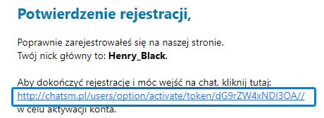 linkiem aktywacyjnym nasz nick. Jak wygląda taka wiadomość przedstawiono na obrazku poniżej.