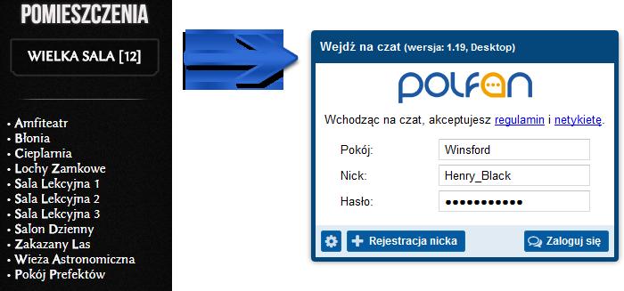 z logowaniem, gdzie w polu Nick wpisujecie nick, który wcześniej zarejestrowaliśmy (w