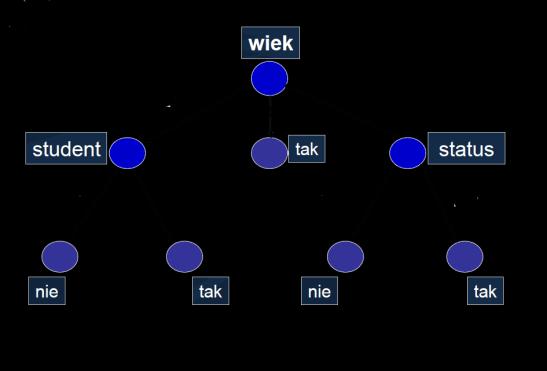 048 Ponieważ wiek daje największy zysk informacyjny spośród wszystkich deskryptorów, atrybut ten jest wybierany jako pierwszy atrybut