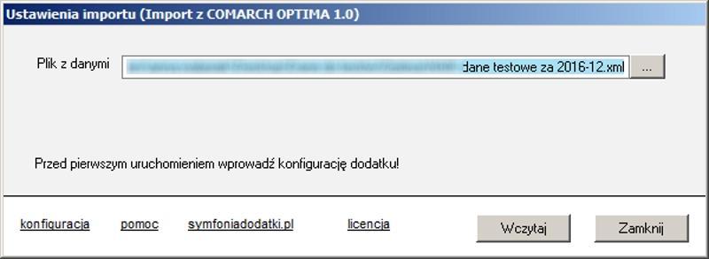 Powinno ukaza si okno z Ustawieniami importu. Tutaj mo emy dokonfigurowa dodatek (wybieraj c 'konfiguracja').