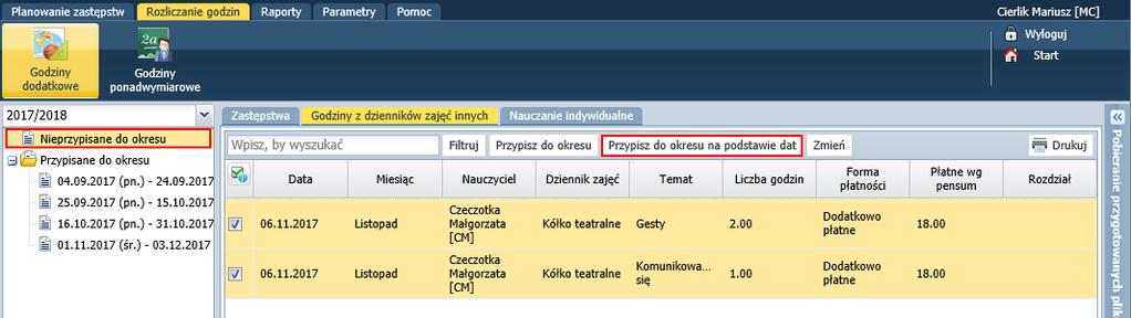 W kartotece ucznia, na karcie Miejsce w szkole, w oknie edycyjnym wpisu w księdze uczniów umożliwiono wpisywanie tekstu w polu Przekazano do. Moduł Zastępstwa 1.