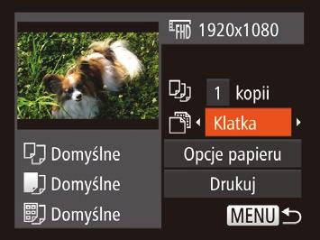Filmy Drukowanie ujęć filmowych 1 Przejdź do ekranu drukowania. Aby wybrać film, wykonaj czynności podane w punktach 16 w podrozdziale Łatwe drukowanie (= 129130).