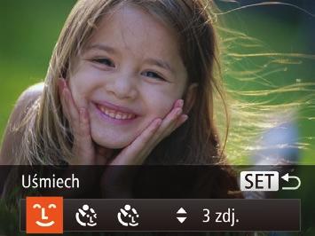 Tryby specjalne do innych celów Automatyczne fotografowanie po wykryciu twarzy (Inteligentna migawka) Można też fotografować w zwykły sposób za pomocą przycisku migawki.