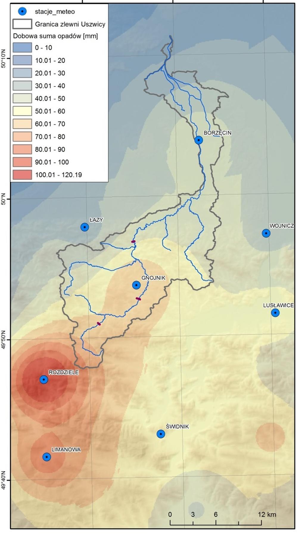 Beta = 22 Alfa = 20 Lipnica: 61.2 Gosprzydowa: 140.9 Okocim: 283 Borzęcin: 330 Przyjęte do dalszych prac zostały symulacje przeprowadzone z przyjętym II stopniem nawilżenia zlewni.