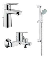 GROHE StarLight regulowany ogranicznik strumienia uszczelnienie rozety i trzpienia opcjonalnie ogranicznik temperatury GROH-914715 Zestaw baterii Bauedge z baterią wannową Zestaw zawiera: BauEdge