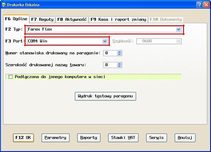 Z nowo otwartego okna wybieramy typ: Farex Flex oraz wybieramy port,