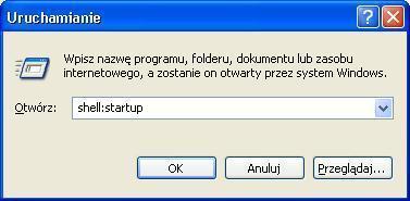 W oknie które się pojawi wpisujemy shell:startup tak jak na poniższym obrazku.