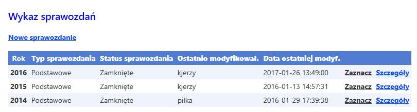 Wykaz sprawozdań pracownika / doktoranta System prowadzi wykaz sprawozdań rocznych.