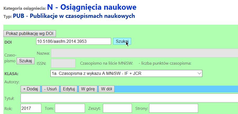 Identyfikator pozwala zwykle na wyszukanie artykułu w światowej bazie CrossRef oraz pobranie wielu danych i ich przekazanie do systemu EwOs.