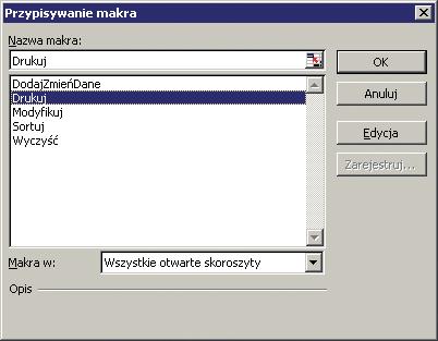 Procedura sortująca tabelę alfabetycznie według nazwisk pracowników Rys. 19 7. Zamknij Edytor Visual Basic.