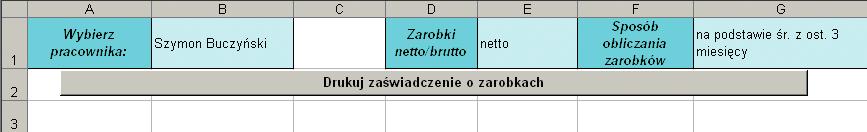 Komórki przygotowane do druku zaświadczenia Rys. 3 4. Naciśnij przycisk Drukuj zaświadczenie o zarobkach znajdujący się poniżej wypełnionych komórek, a zaświadczenie zostanie wydrukowane (rys. 4).