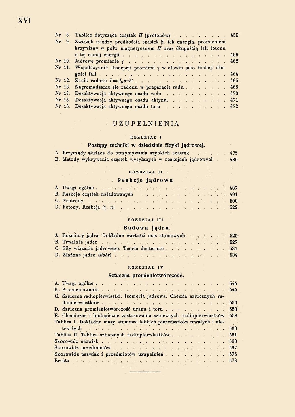 Nr 8. Tablice dotyczące cząstek H (protonów) 455 Nr 9,.